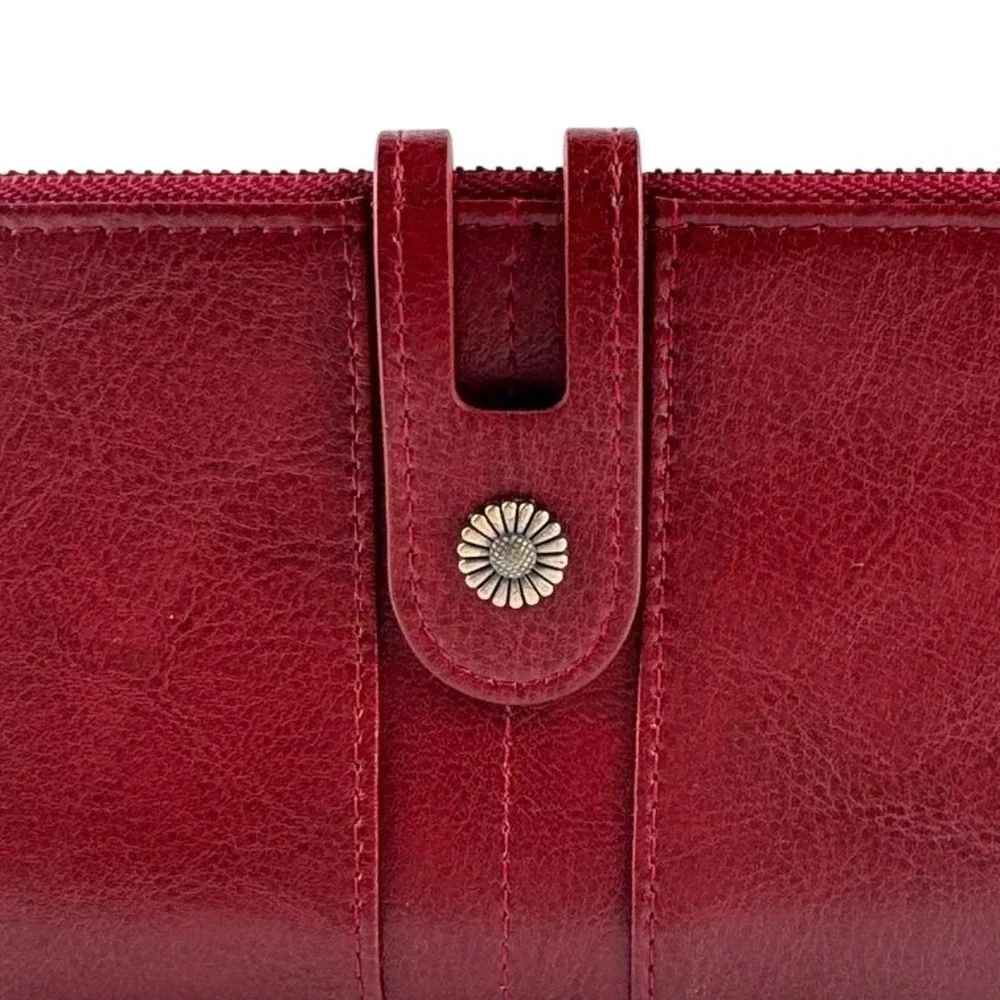 Sendefn Red Vegan Leather‎ Bifold Clutch Wallet Sunflower Snap Bronze Zip Large